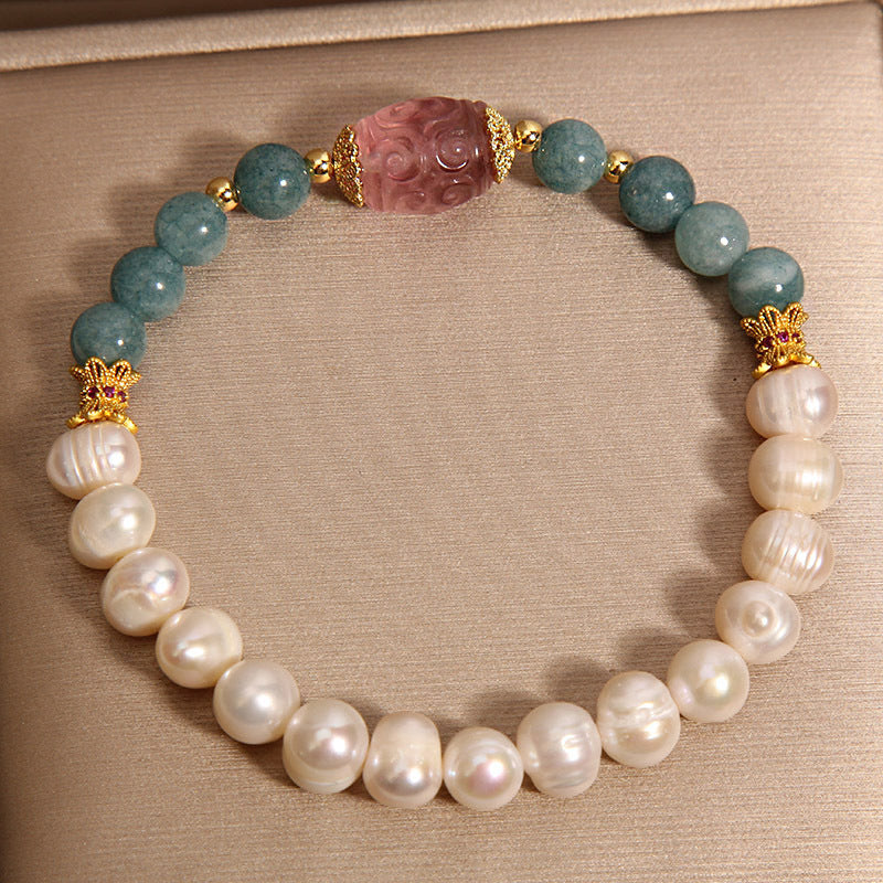 Natural Freshwater Pearl Blue Water Emerald Crystal Bracelet