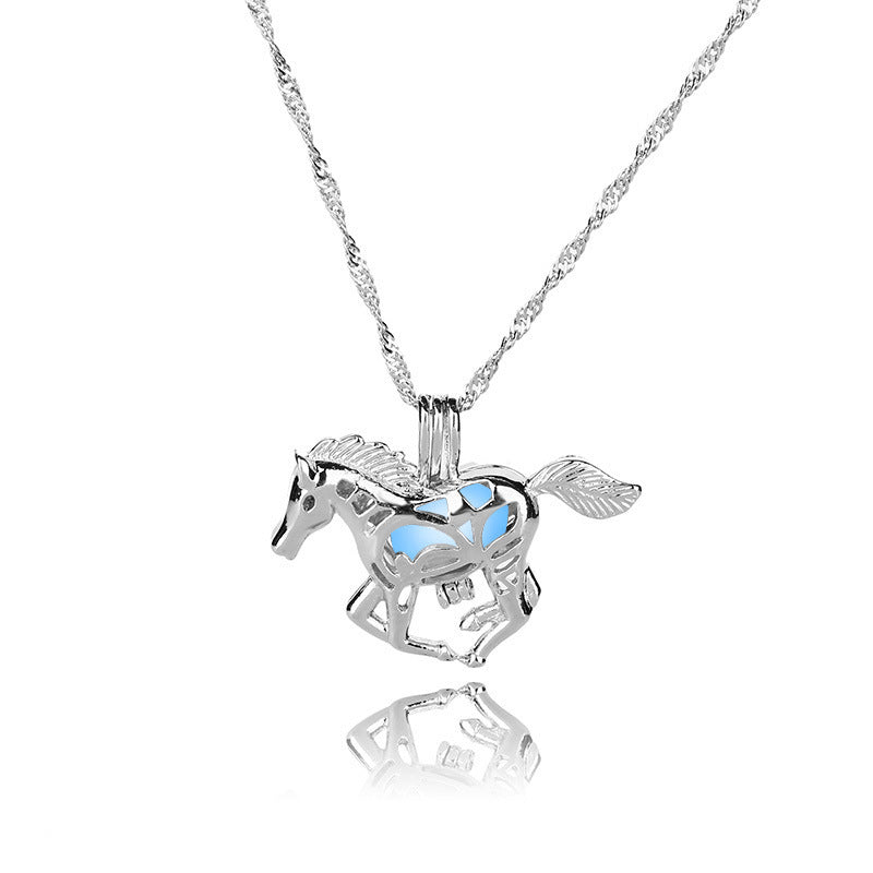 Glowing Horse Pendant Necklace with Galloping Horse Motif
