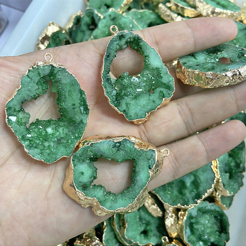 Rough Stone Pendant Irregular Slice Ornament With Crystal