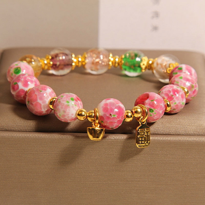 Rose Garden Glass Crystal Bracelet For Women Japanese Style