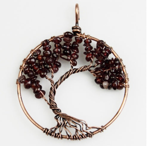 Kabala Life Tree Necklace Copper Wire Pendant Leather Cord