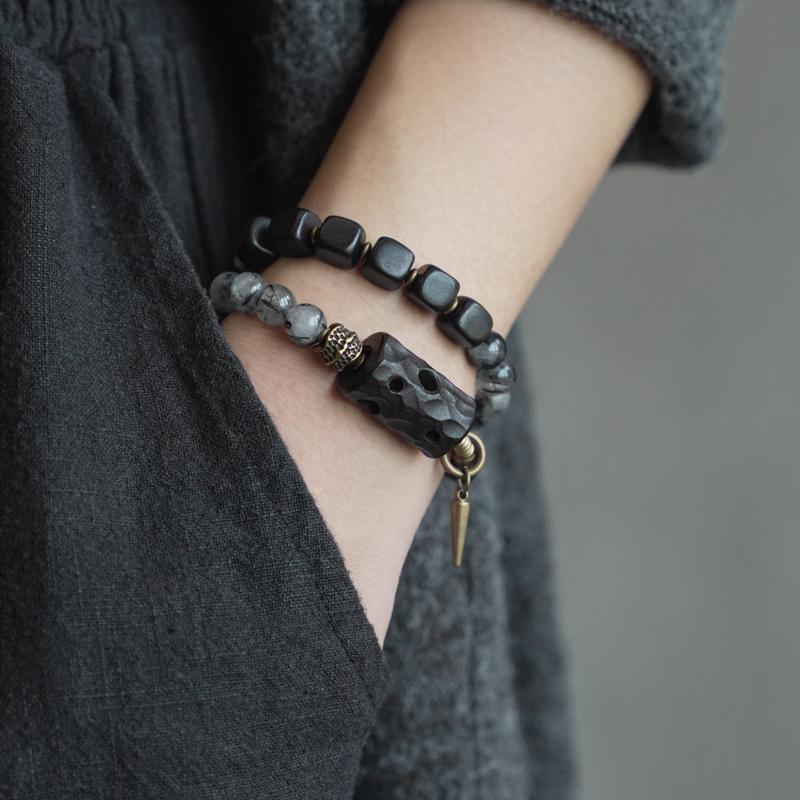 Black Hair Crystal Bracelet Protection Grounding Handmade