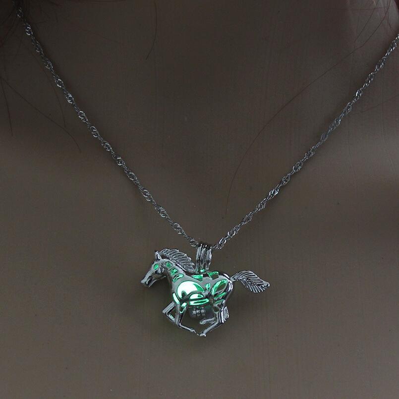 Glowing Horse Pendant Necklace with Galloping Horse Motif