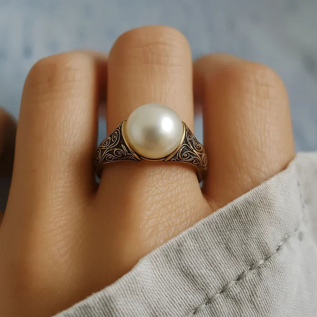Vintage Pearl Adorned Golden Ring