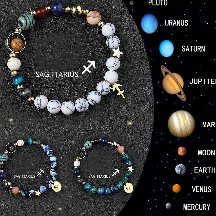 Natural Crystal Zodiac Bracelet Set 3pcs Healing Gift