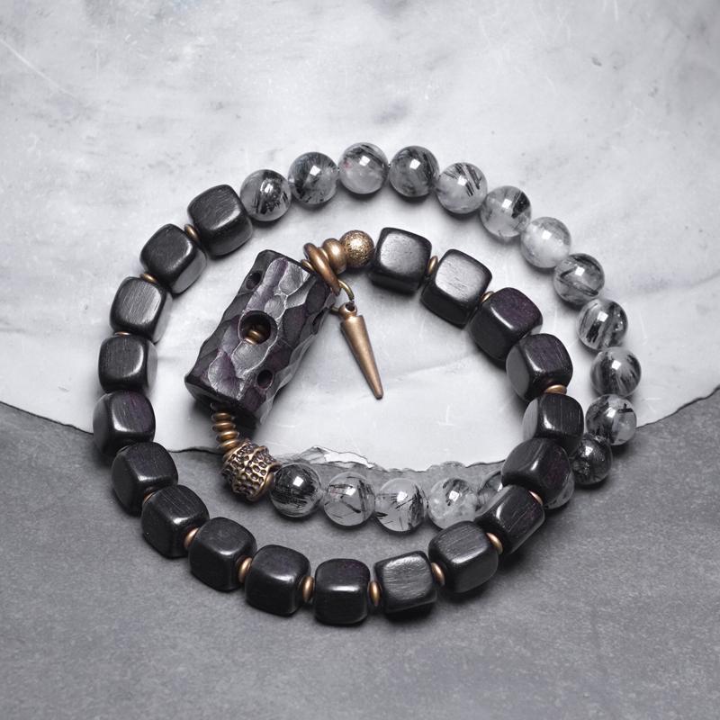 Black Hair Crystal Bracelet Protection Grounding Handmade