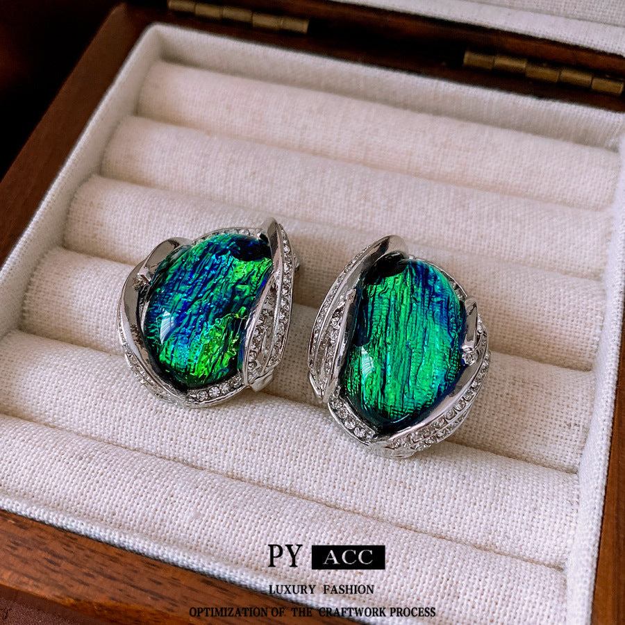 Silver Rhinestone Resin Stud Earrings Fashion Ornament