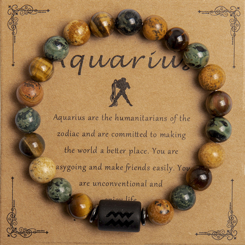 Tigereye Beaded Bracelet Twelve Constellation Zodiac Cards