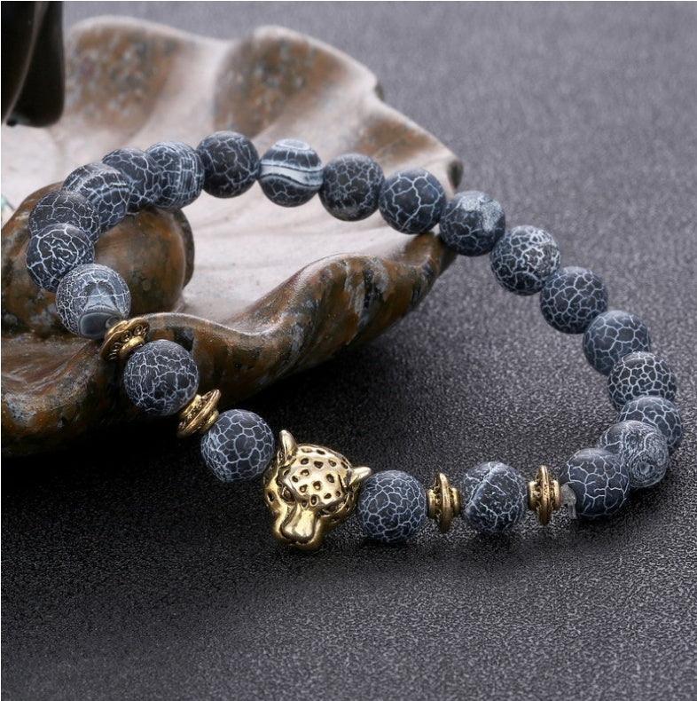 Natural Agate Leopard Bracelet for Men