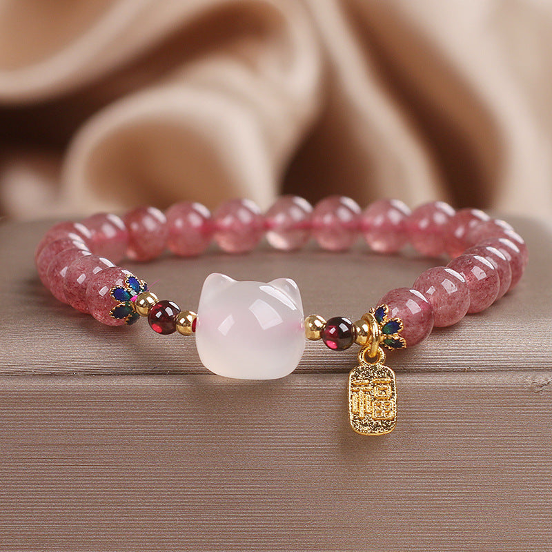 Natural Strawberry Quartz Bracelet For Women Sweet Style