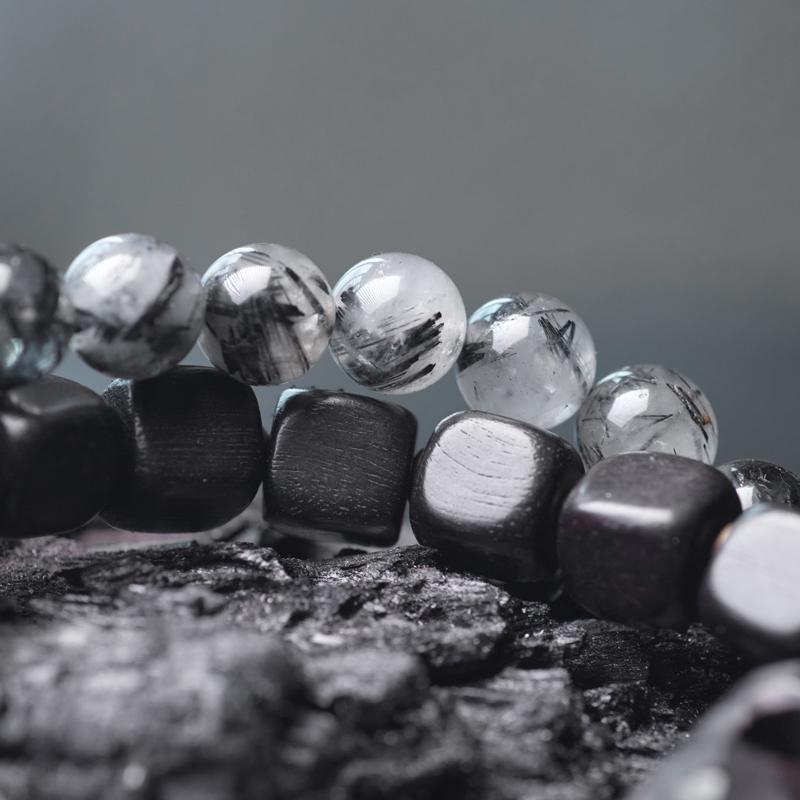 Black Hair Crystal Bracelet Protection Grounding Handmade