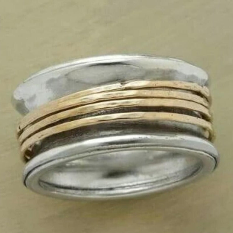Silver with Gold Tone Minimalist Wide Ring