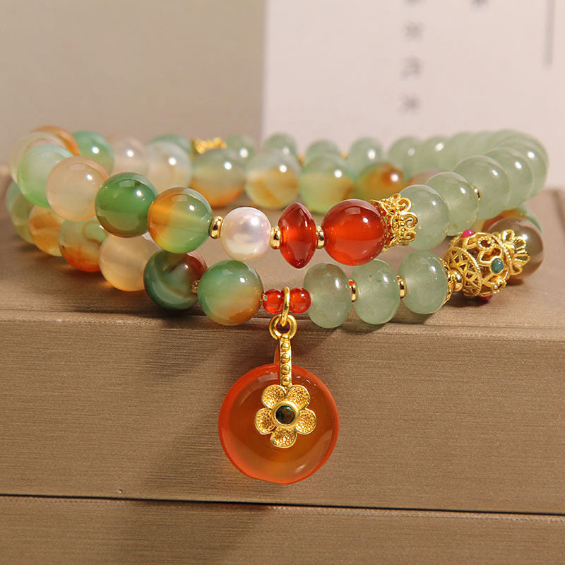 Peacock Green Agate Double Ring Bracelet For Women