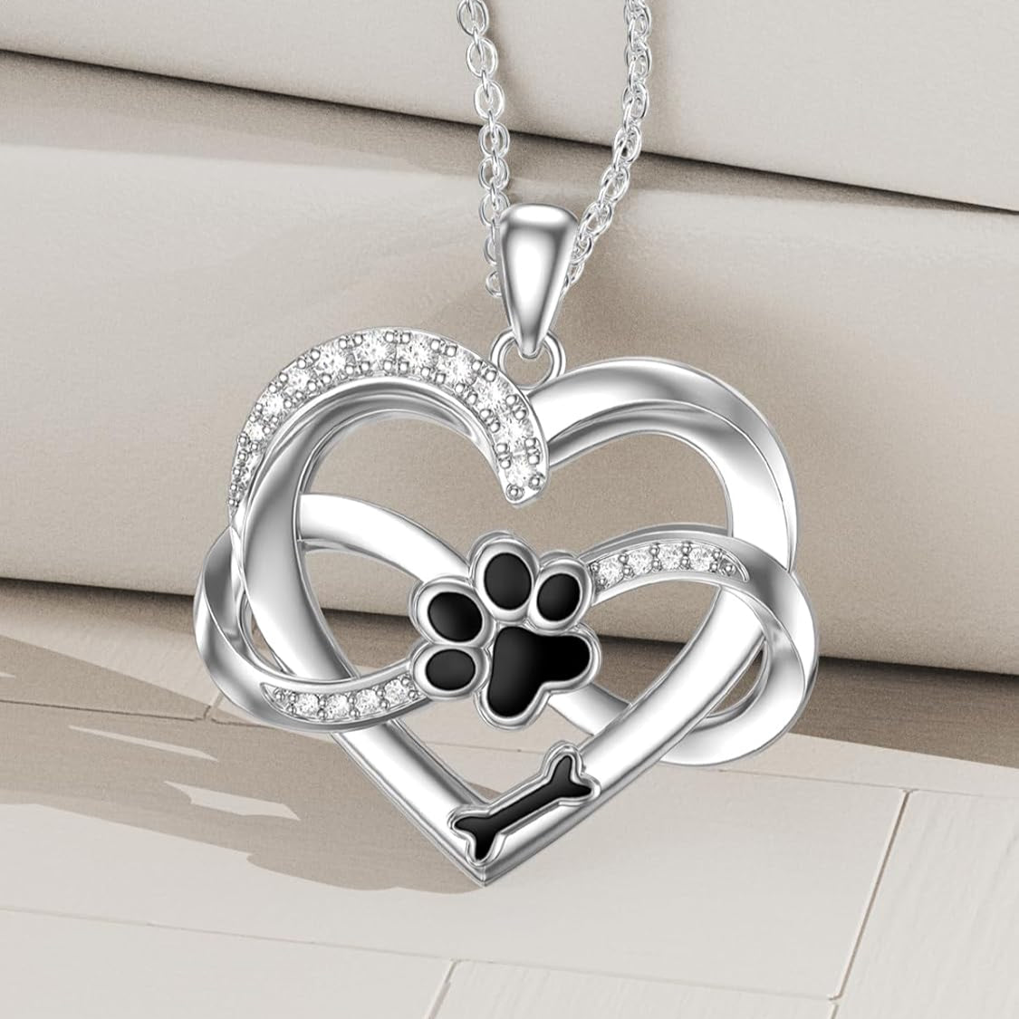 Infinity Necklace with Heart & Paw