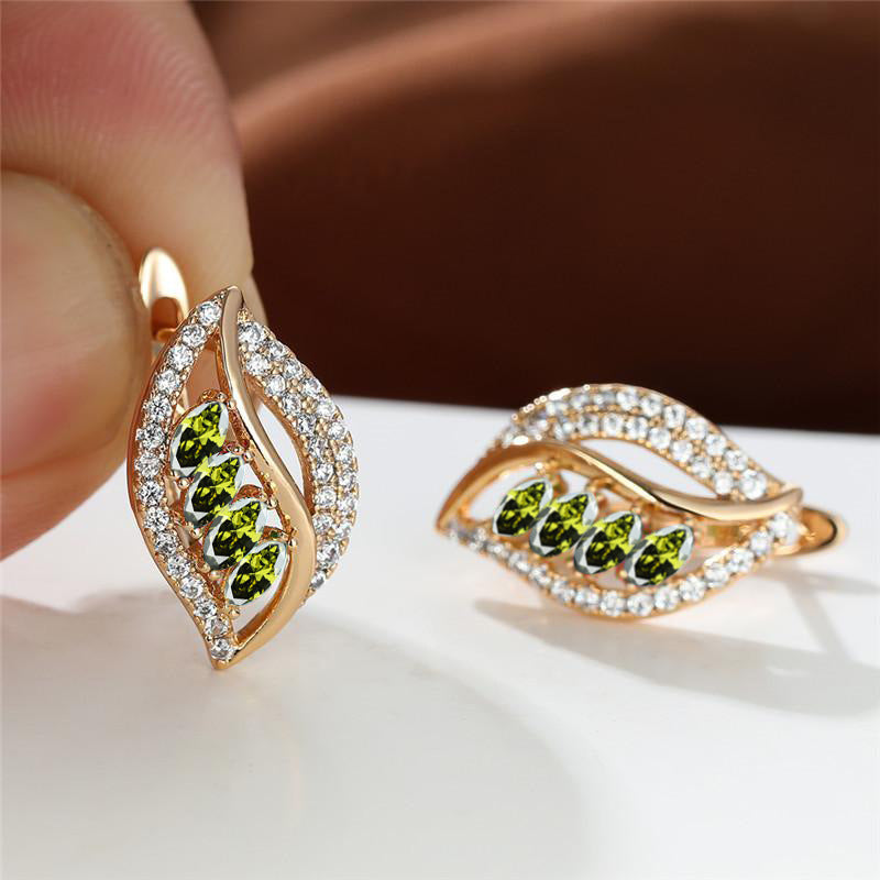 Leaf Shaped Rhinestone Earrings Zircon Stud Jewelry