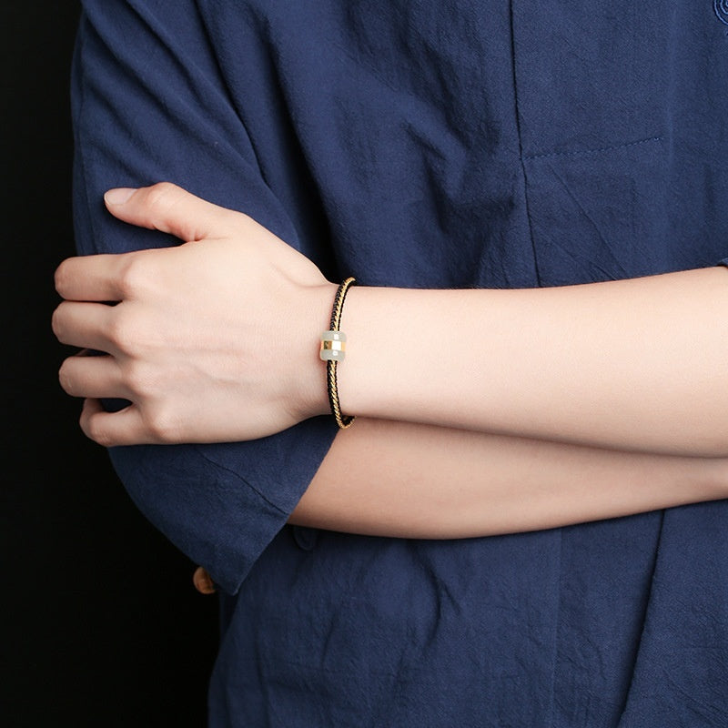 Hetian Jade 999 Gold Bracelet Handwoven Jewelry Luxury Gift