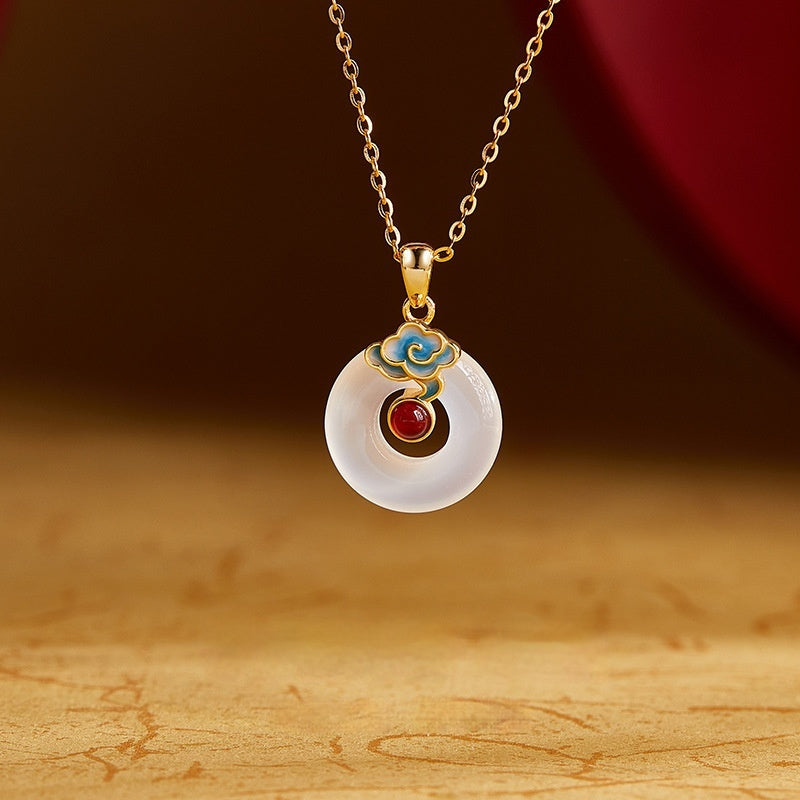 Silver 925 Pendant Chain Red Agate White Chalcedony