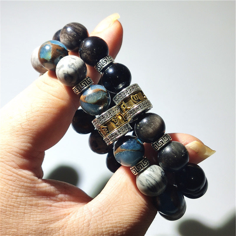 Silver Obsidian Bracelet For Protection Unisex