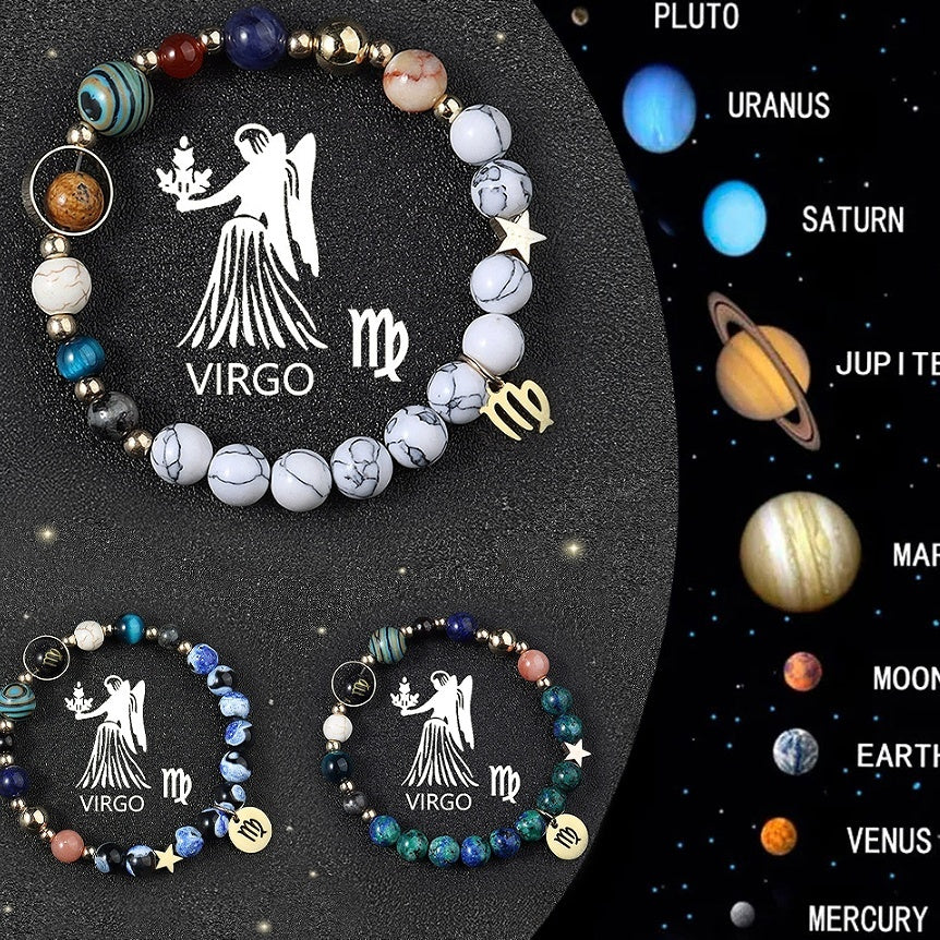 Natural Crystal Zodiac Bracelet Set 3pcs Healing Gift