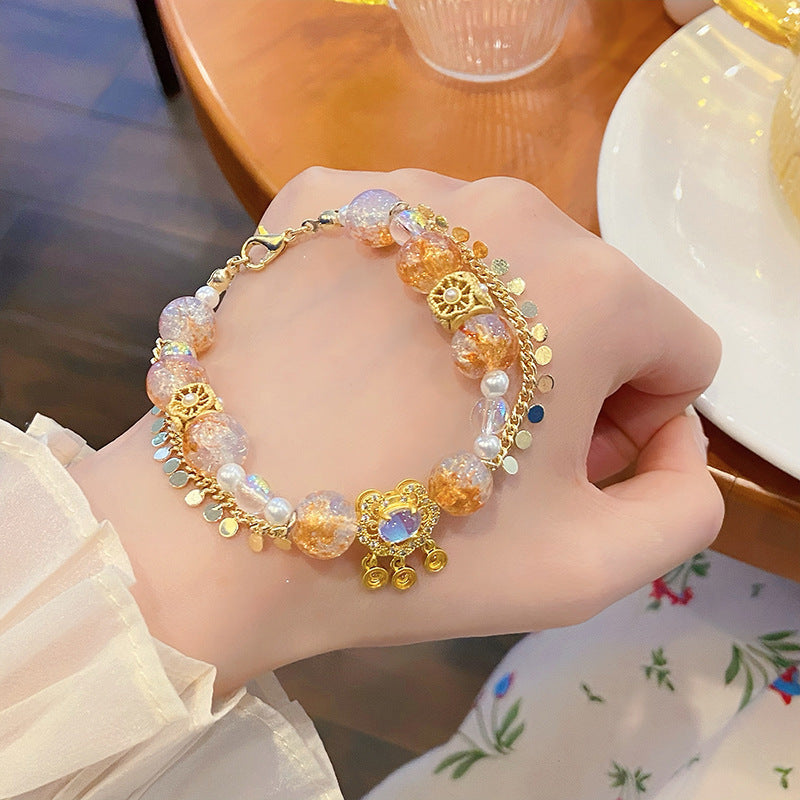 Sweet Princess Glass Crystal Safety Lock Bracelet For Women