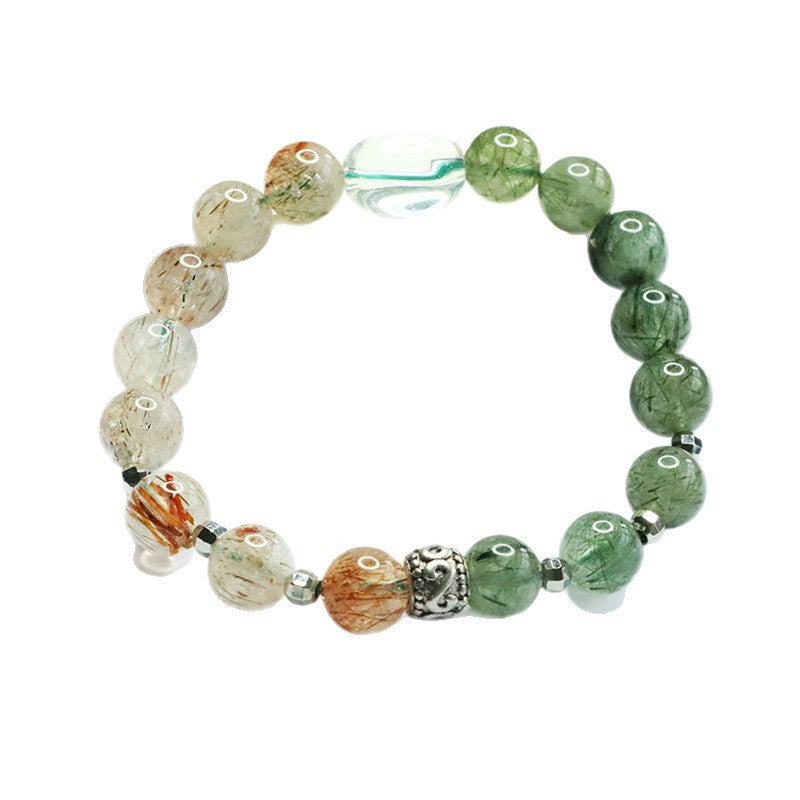 Green Quartz Rutilated Black Gold Super Seven Bracelet