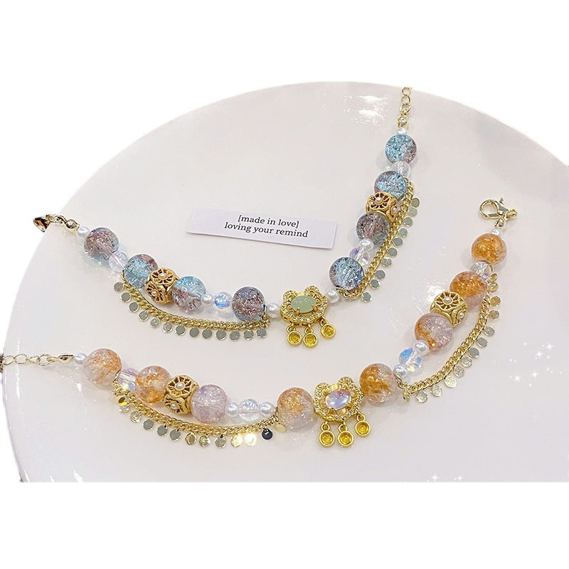 Sweet Princess Glass Crystal Safety Lock Bracelet For Women