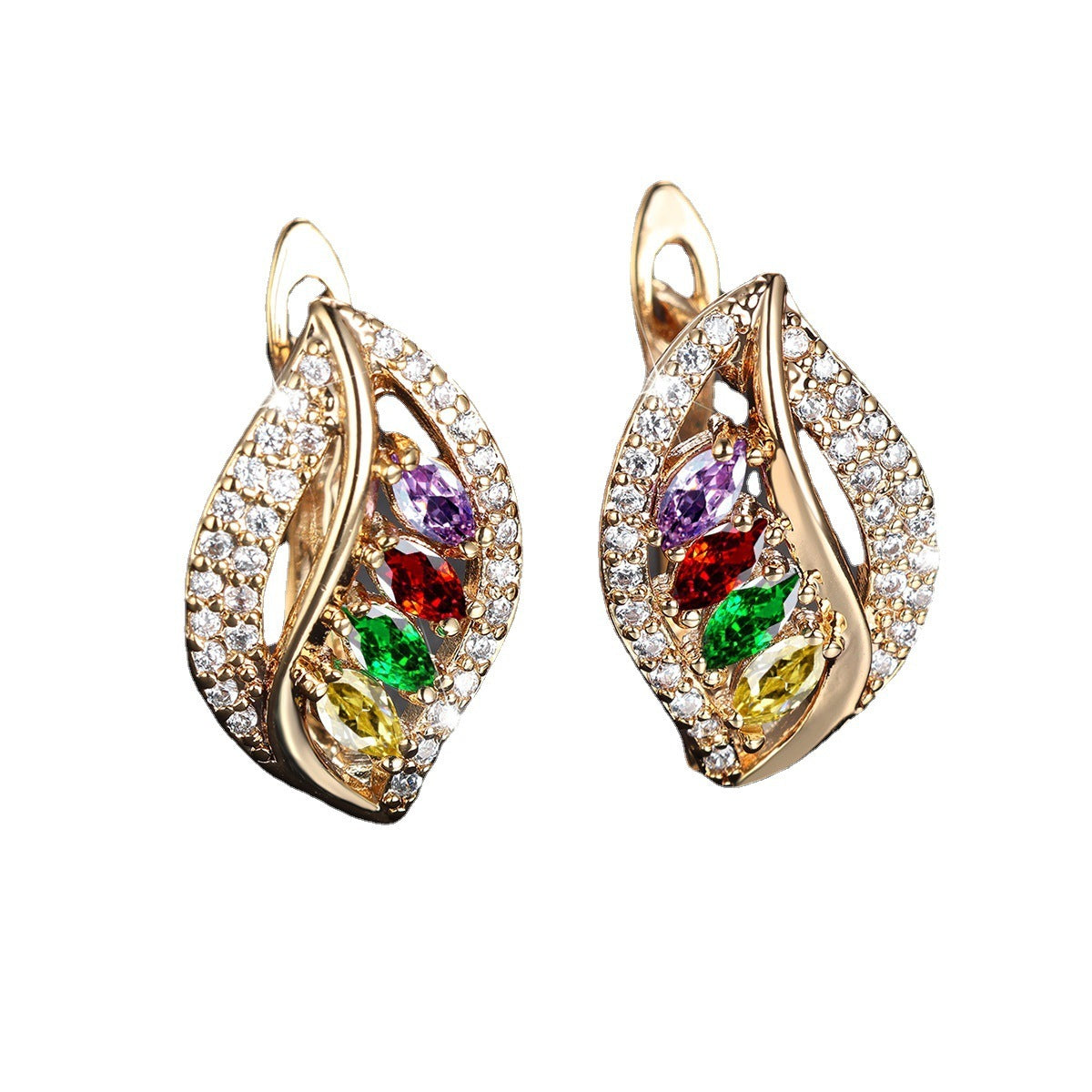 Leaf Shaped Rhinestone Earrings Zircon Stud Jewelry