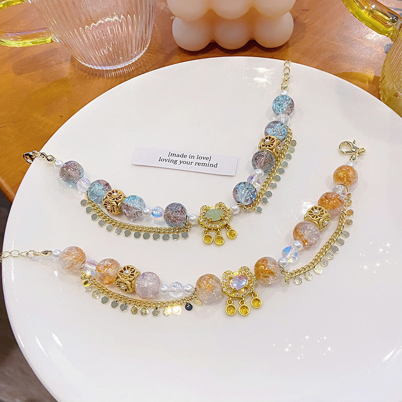 Sweet Princess Glass Crystal Safety Lock Bracelet For Women