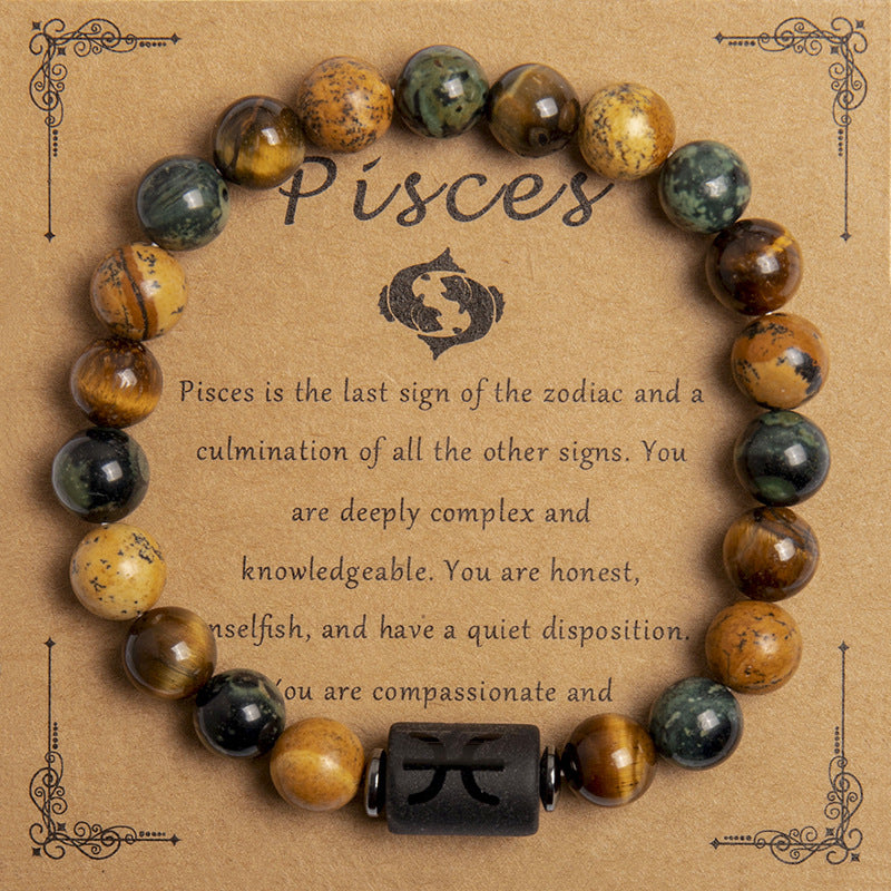 Tigereye Beaded Bracelet Twelve Constellation Zodiac Cards