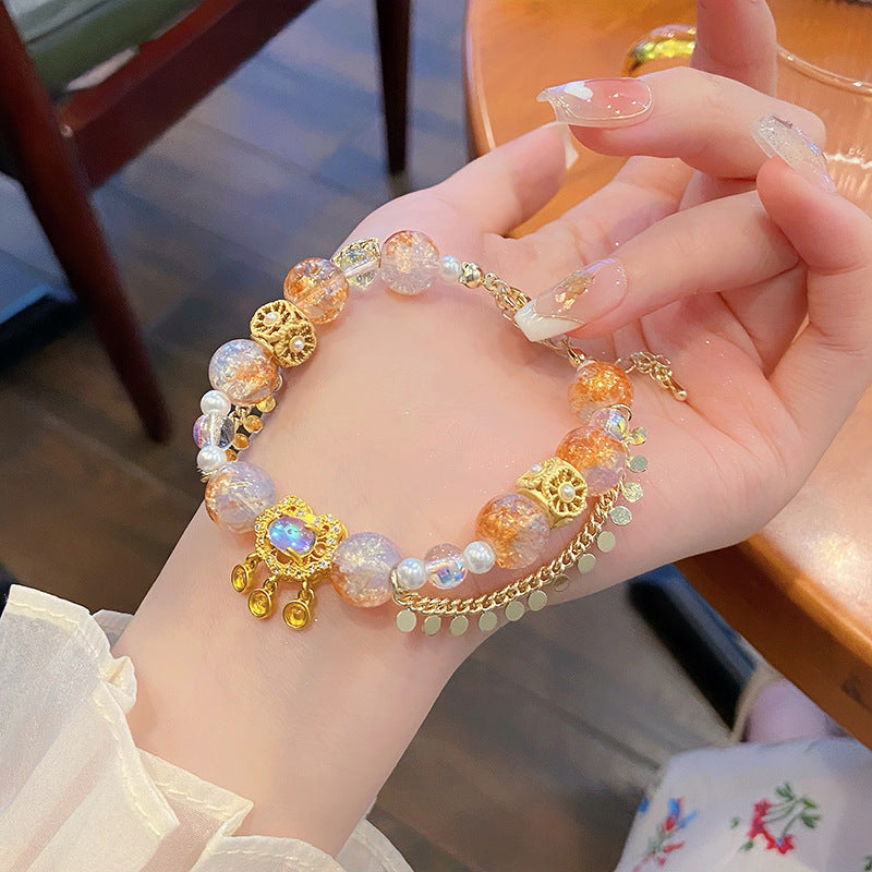 Sweet Princess Glass Crystal Safety Lock Bracelet For Women