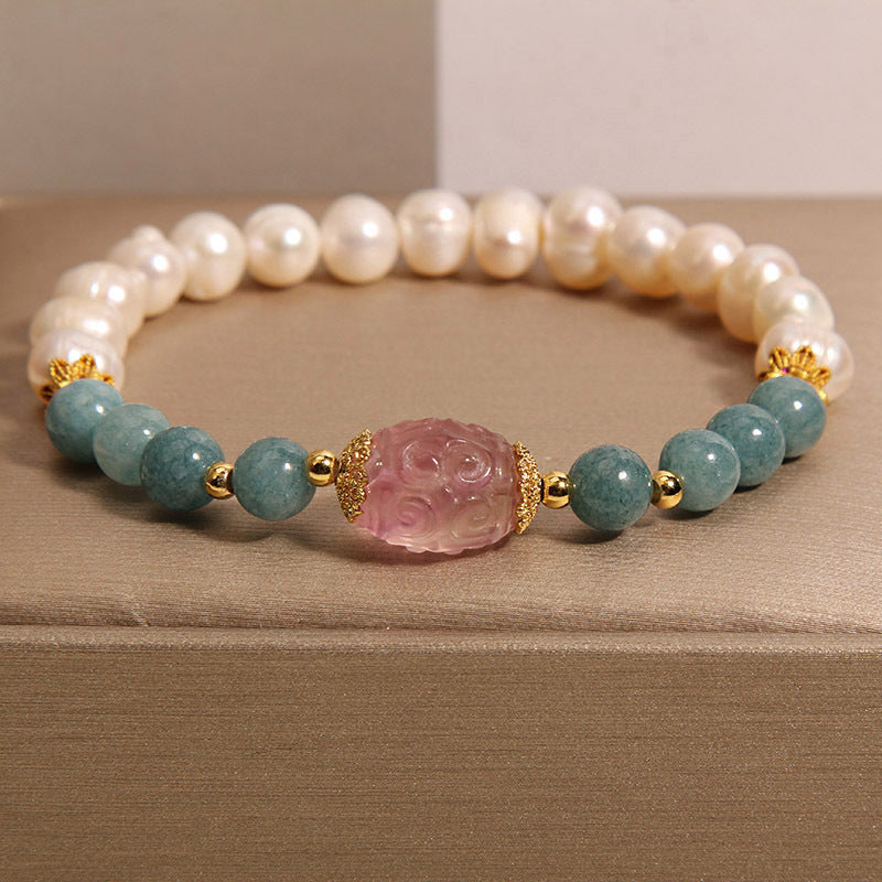 Natural Freshwater Pearl Blue Water Emerald Crystal Bracelet