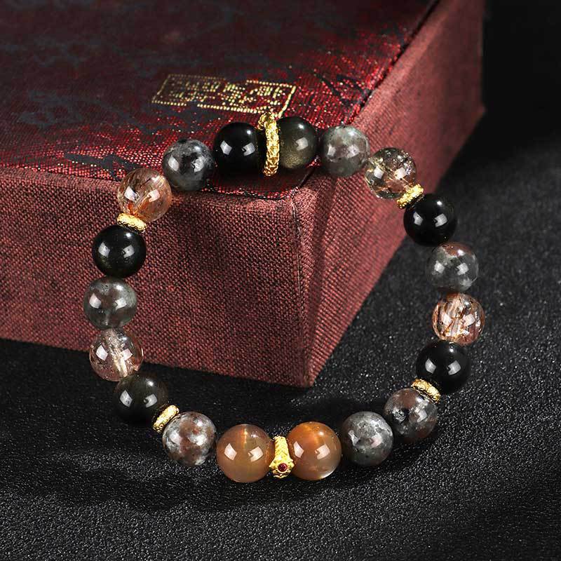 Black Sunstone Flame Stone Wukong Bracelet Unisex Couple