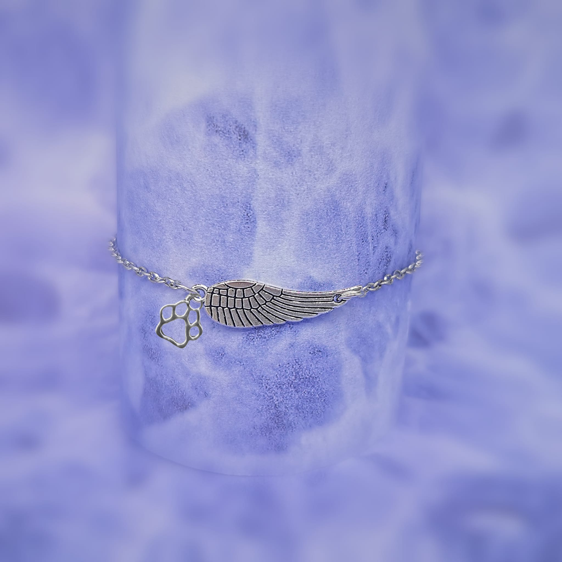 Memorial Bracelet with Angel Wings & Paw Print | Handmade