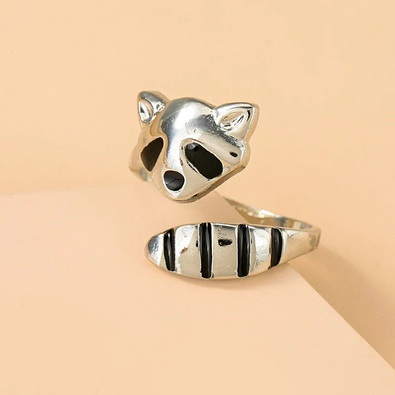 Adjustable Silver Raccoon Ring