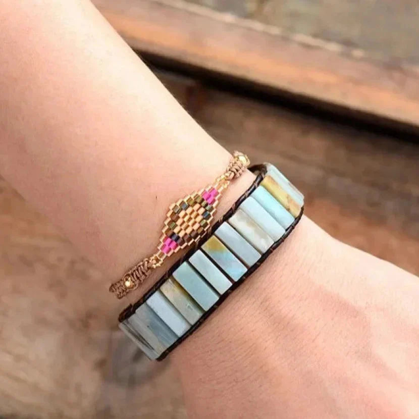 Natural Amazonite Stone & Leather Tree Of Life Bracelet™