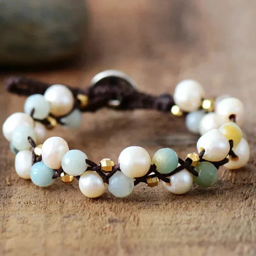 Natural Freshwater Pearl & Amazonite Wrap Bracelet™