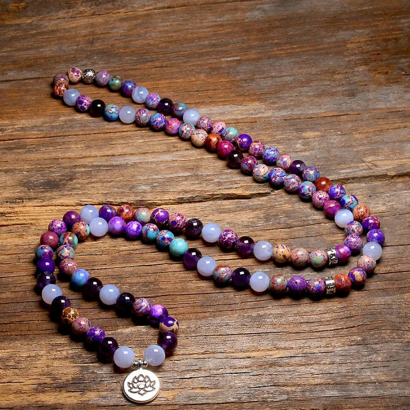 108 Purple Jasper & Amethyst Mala Bead Bracelet™