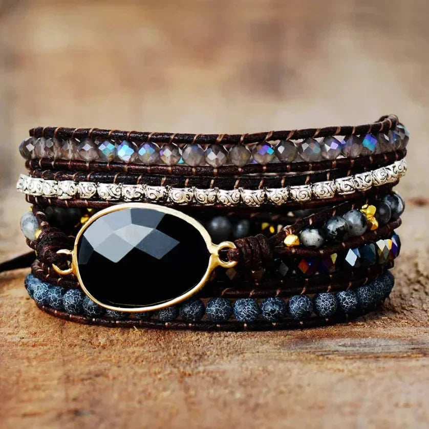Natural Black Onyx Beaded Wrap Bracelet™