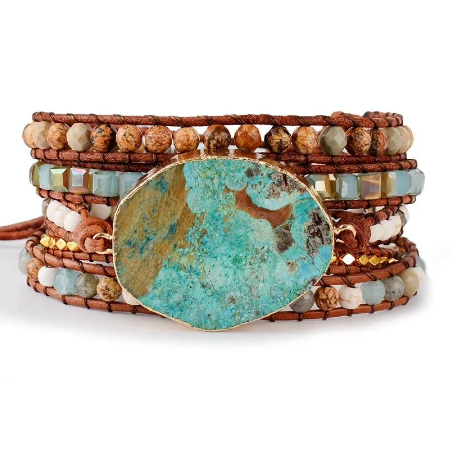 Handmade Natural Ocean Jasper Leather Wrap Bracelet™