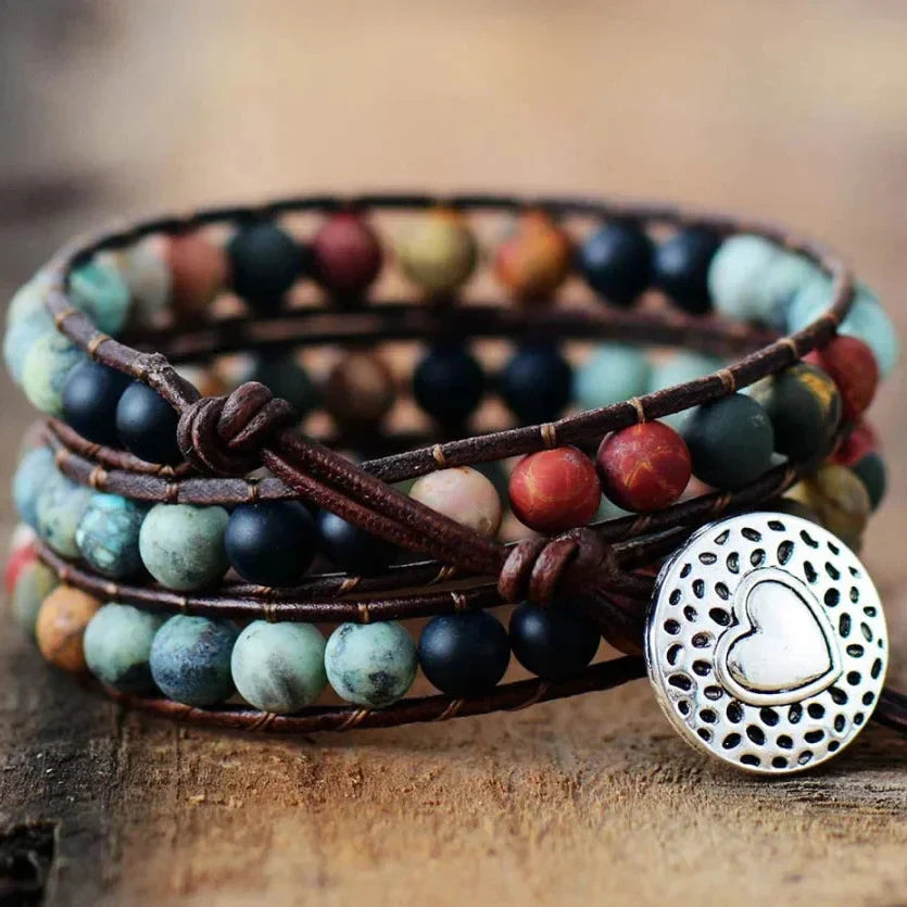 Natural Semi-Precious Gemstones "LOVE" Leather Wrap Bracelet™