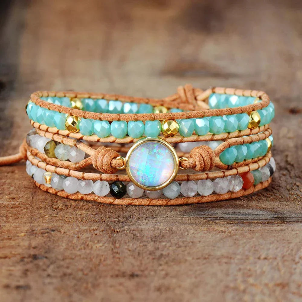 Handmade Clear Quartz & Opal Rhinestone Wrap Bracelet™