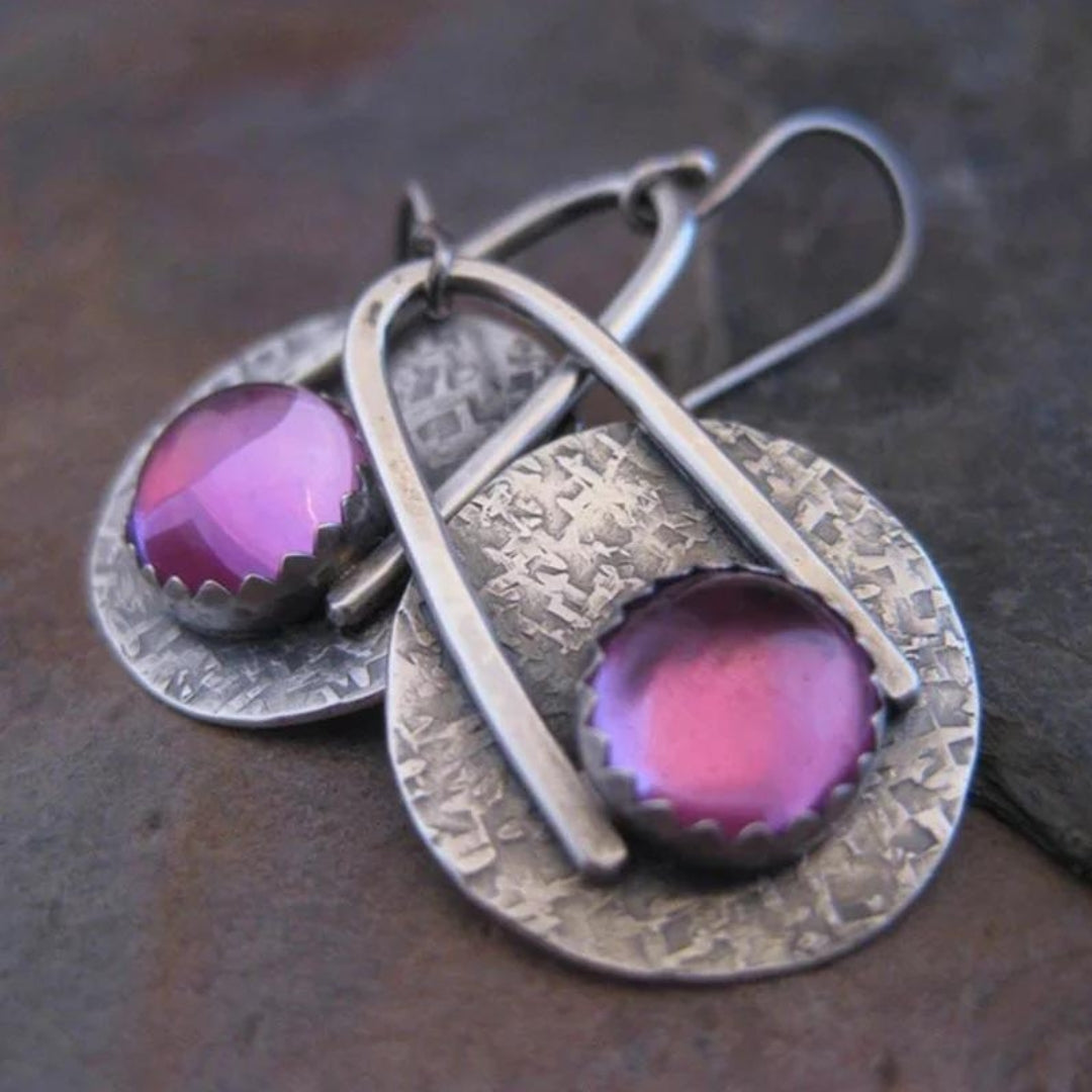 Boho Earrings with Purple Stone