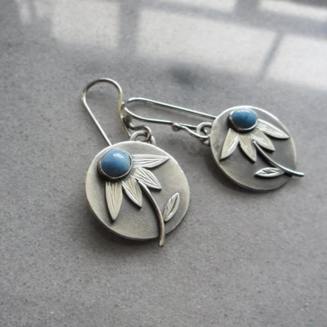 Blue Opal Flower in Silver