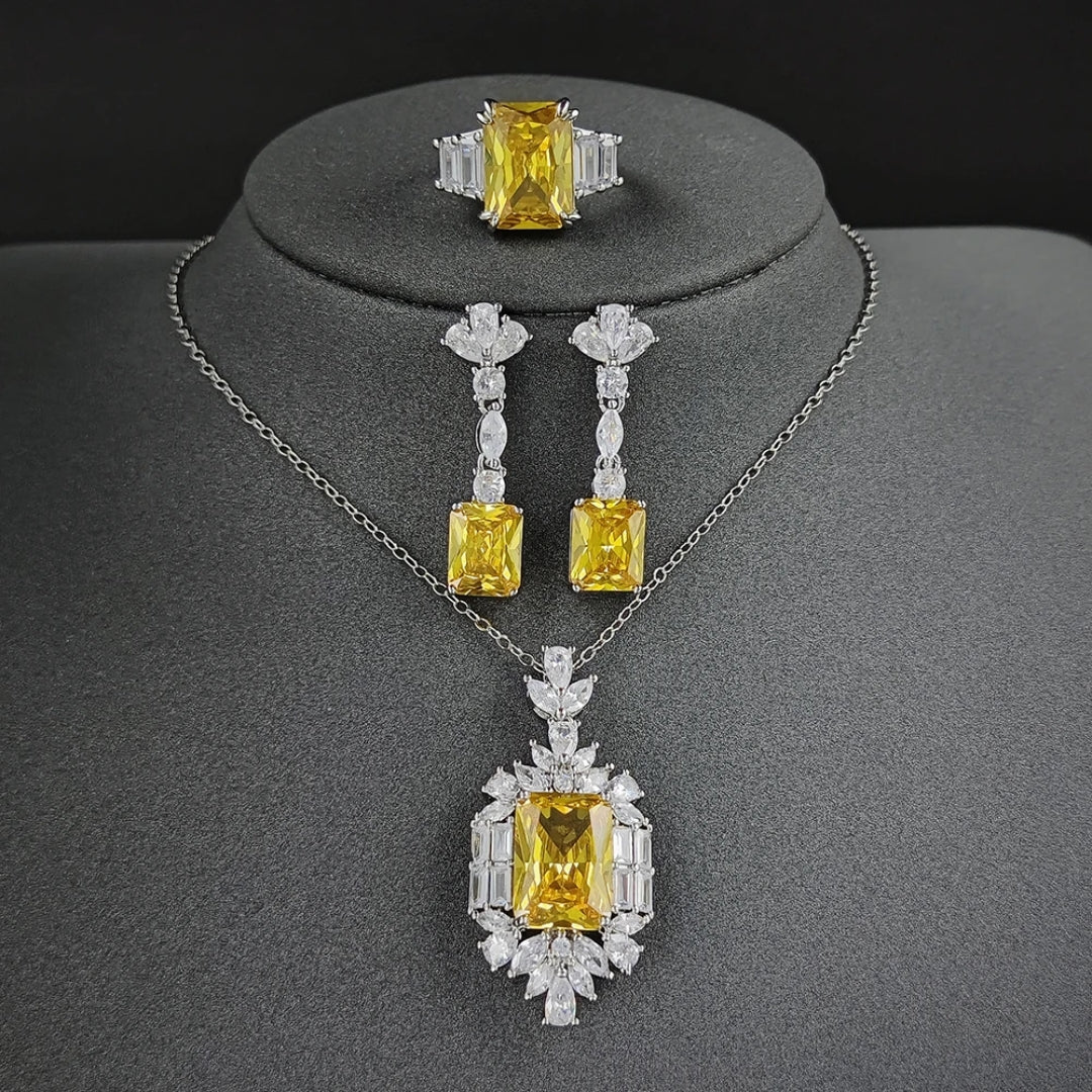Set Necklace +  Yellow Crystal and Zirconia in Silver