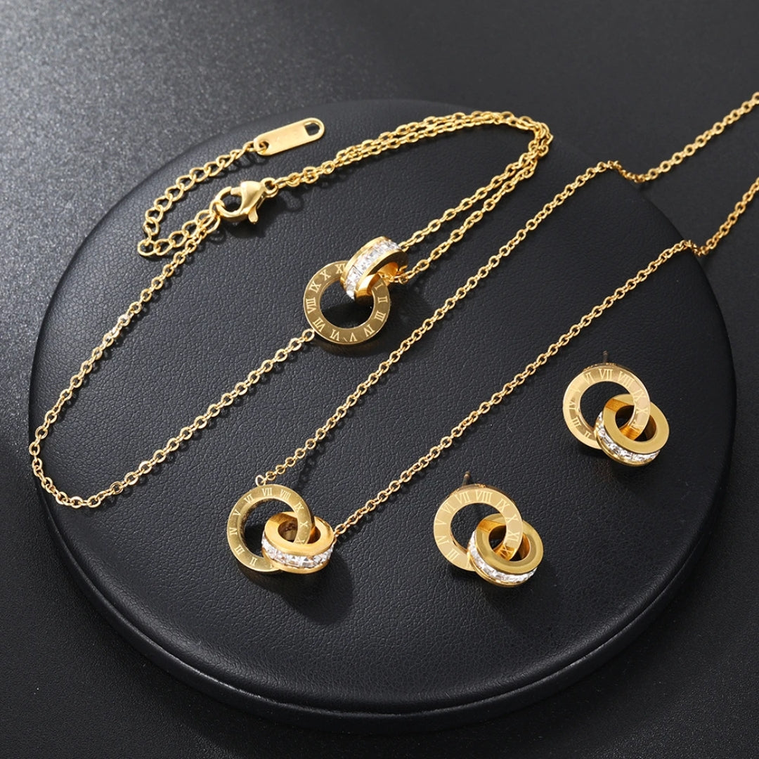 Set Necklace + Roman Hoop  in Gold