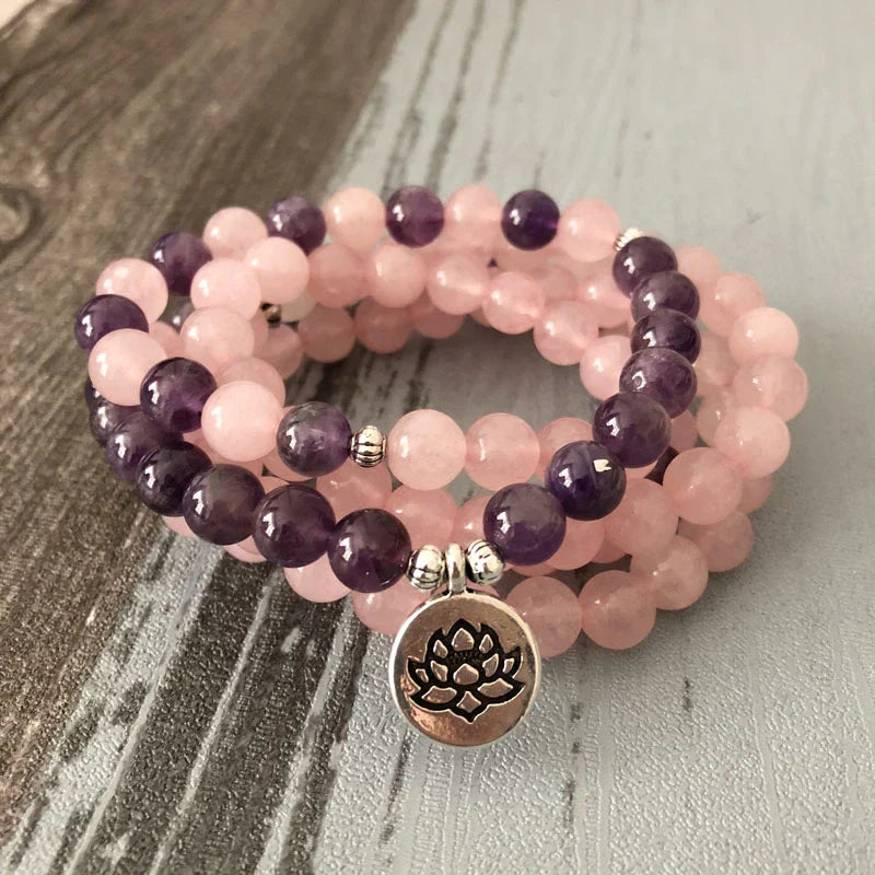 108 Natural Rose Quartz & Amethyst Mala Beads™