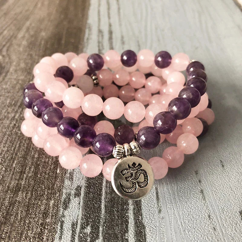 108 Natural Rose Quartz & Amethyst Mala Beads™