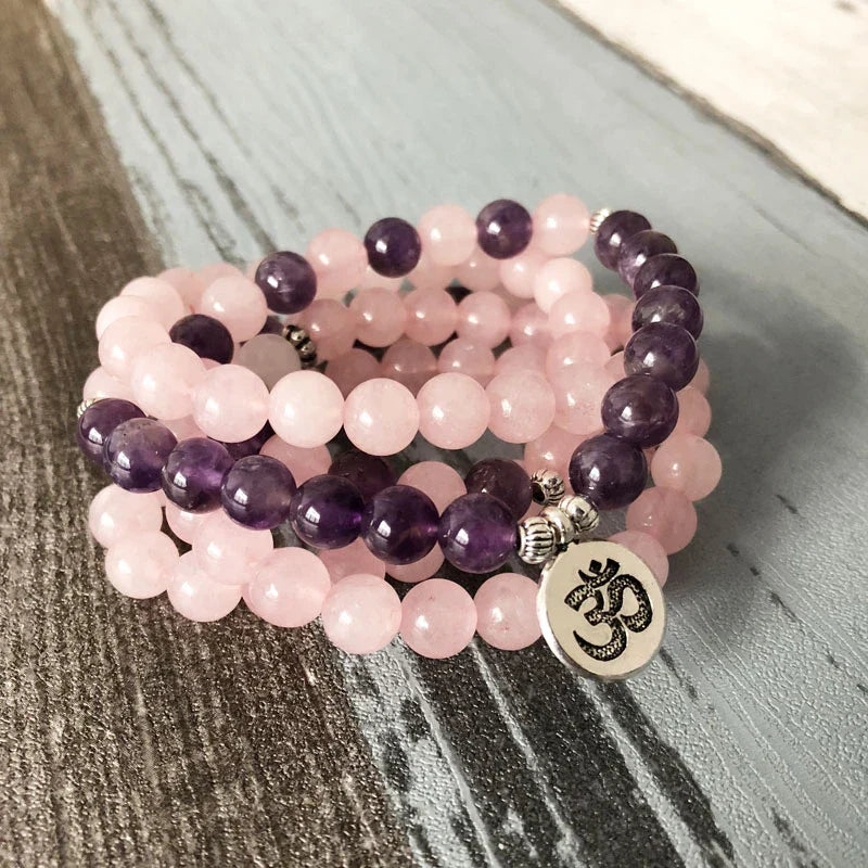 108 Natural Rose Quartz & Amethyst Mala Beads™