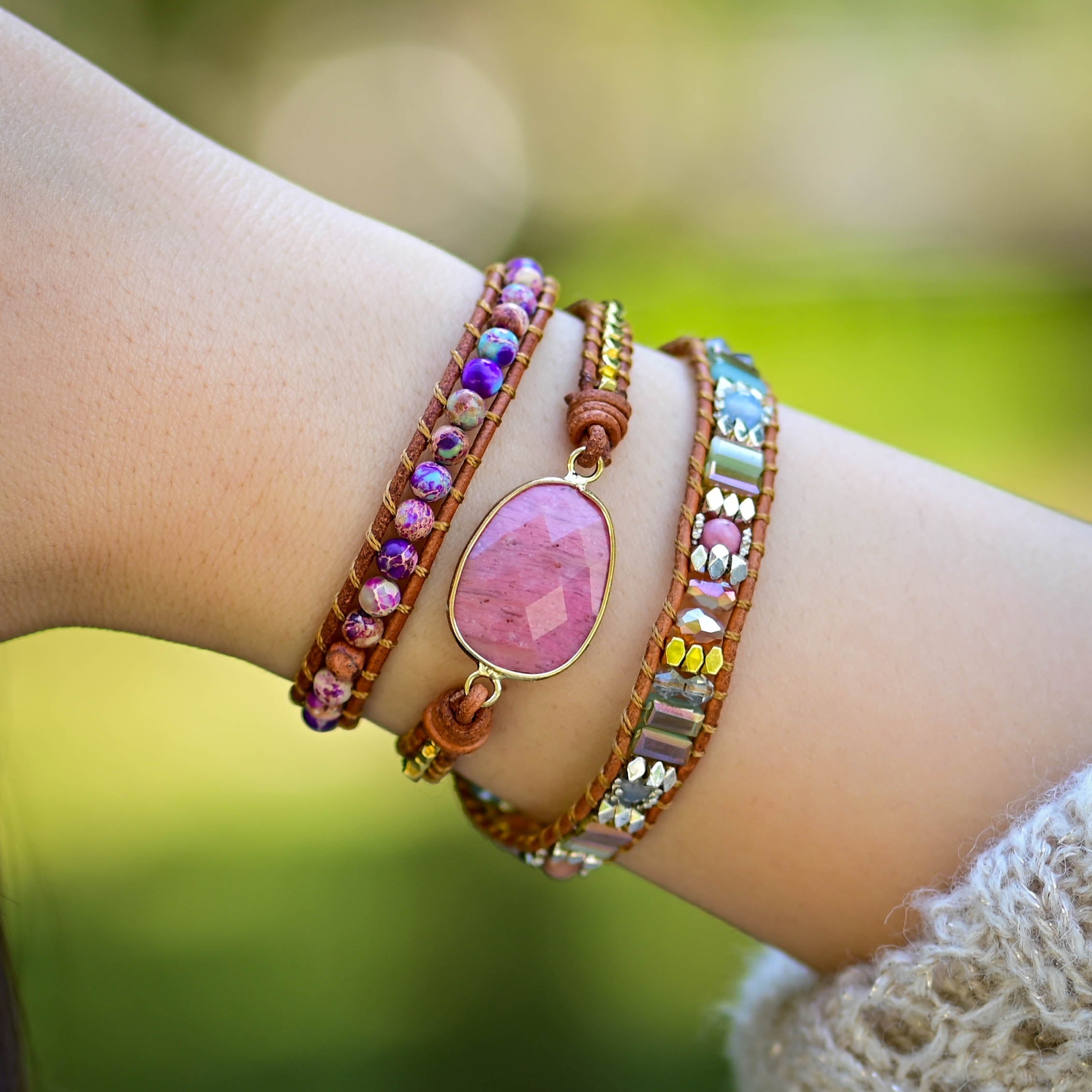 Natural Rhodonite & Jasper Wrap Bracelet™