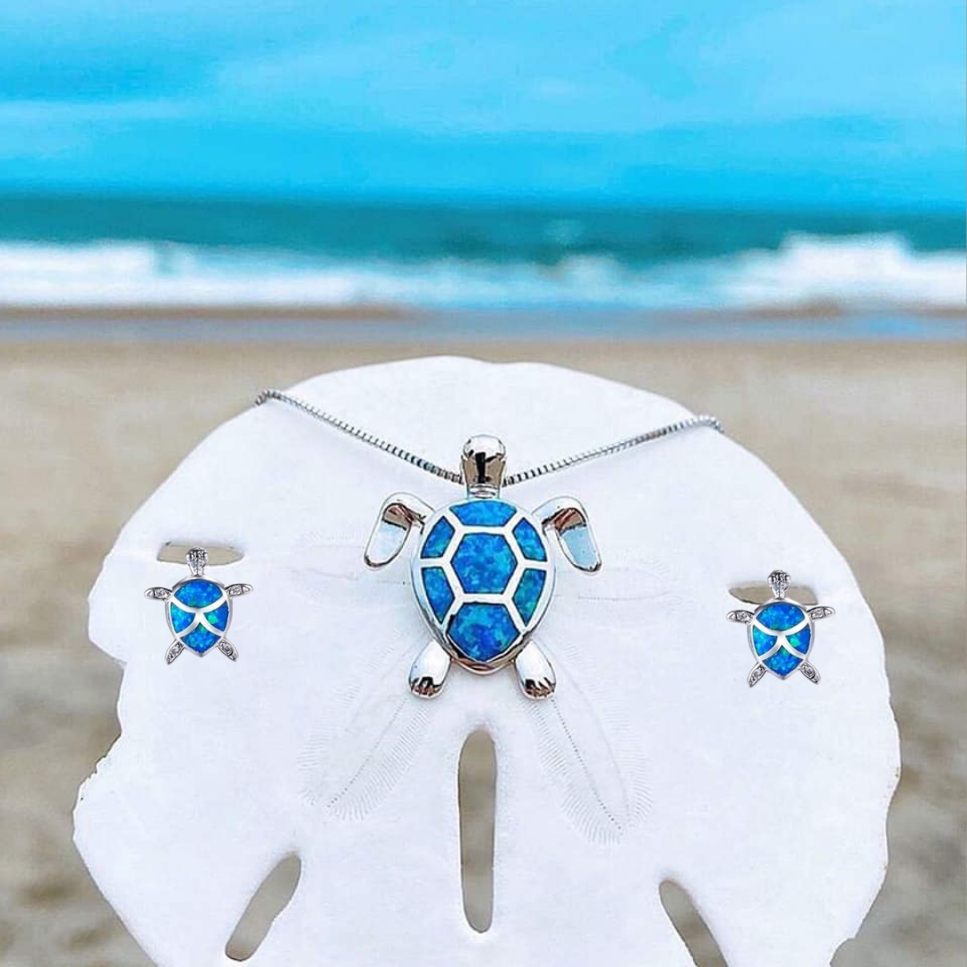 Sea Turtle Set – Necklace & Earrings with Opal